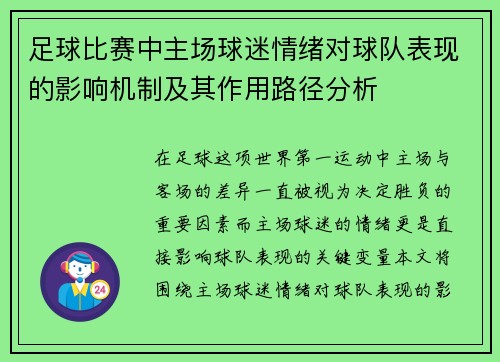 足球比赛中主场球迷情绪对球队表现的影响机制及其作用路径分析