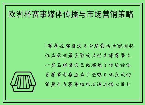 欧洲杯赛事媒体传播与市场营销策略